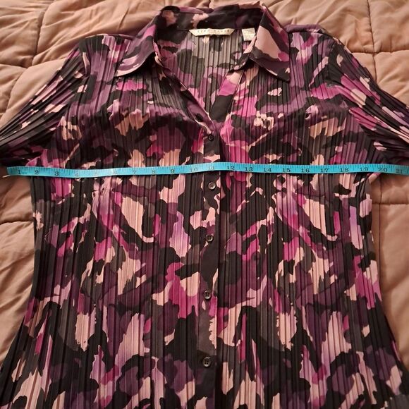 Fred David Blouse Women's XL Purple Floral Wrinkled Stretch Office Career Y2K - Picture 7 of 9